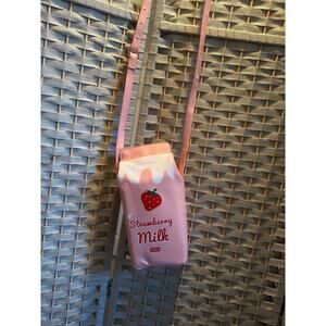Strawberry Milk Box Crossbody Purse Pink Novelty Mini Bag Adjustable Strap